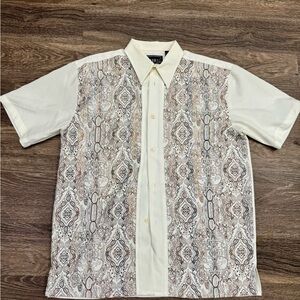Pronti Collection by Phita Cream Paisley Pattern Short Sleeve Button Down Shirt